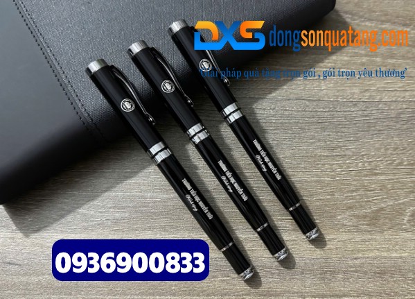 Bút kim loại- màu đen , nắp đẩy , khoen bạc