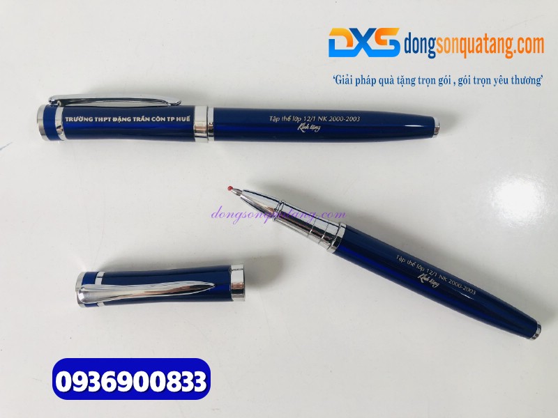 Bút kim loại nắp mở - Khoen bạc - Màu xanh -BKX 004 - Khắc nội dung tri ân thầy cô giáo