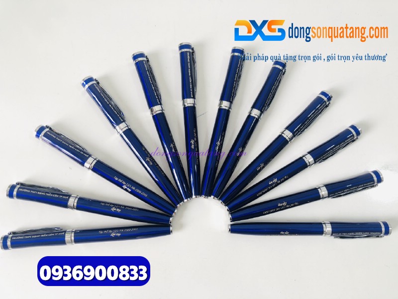 Bút kim loại nắp mở - Khoen bạc - Màu xanh -BKX 004 - Khắc nội dung tri ân thầy cô giáo