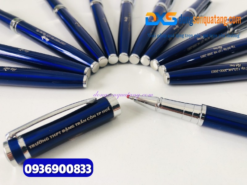 Bút kim loại nắp mở - Khoen bạc - Màu xanh -BKX 004 - Khắc nội dung tri ân thầy cô giáo