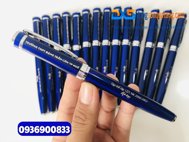 Bút kim loại nắp mở - Khoen bạc - Màu xanh -BKX 004 - Khắc nội dung tri ân thầy cô giáo
