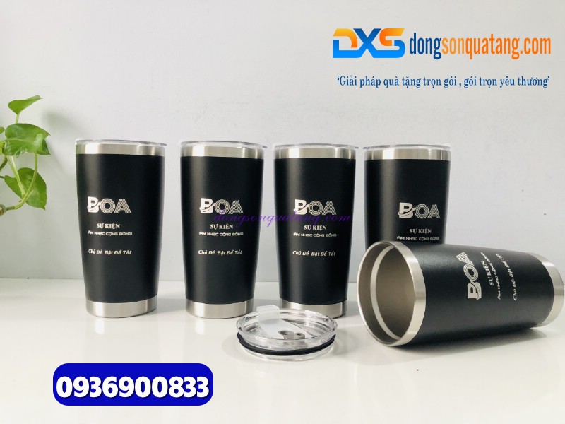 Ly giữ nhiệt 600ml Màu đen - Khắc logo làm quà tặng quảng cáo