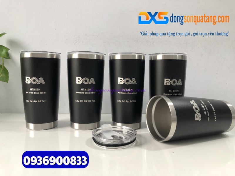 Ly giữ nhiệt 600ml Màu đen - Khắc logo làm quà tặng quảng cáo