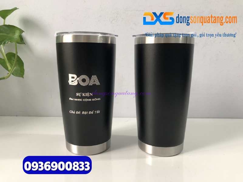 Ly giữ nhiệt 600ml Màu đen - Khắc logo làm quà tặng quảng cáo