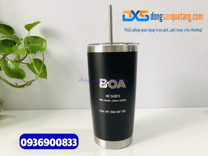 Ly giữ nhiệt 600ml Màu đen - Khắc logo làm quà tặng quảng cáo