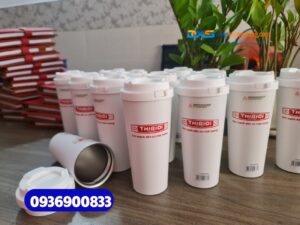 Set quà tết in logo ( Sổ tay bìa còng+ Ly giữ nhiệt chính hãng LocknLock ) in khắc Logo doanh nghiep THIBIDI 