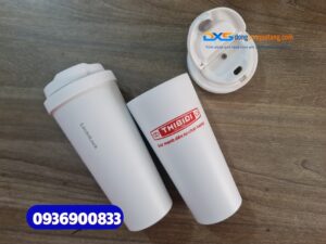 Set quà tết in logo ( Sổ tay bìa còng+ Ly giữ nhiệt chính hãng LocknLock ) in khắc Logo doanh nghiep THIBIDI 