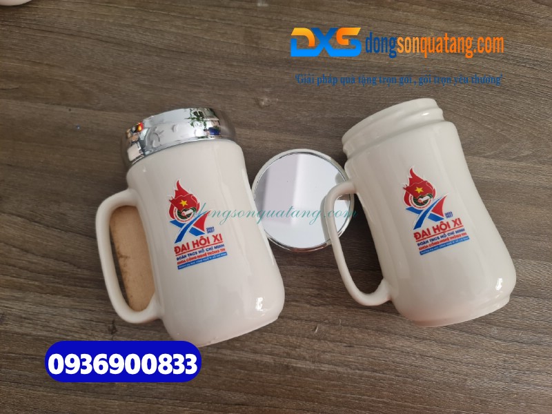 Cốc Sứ Nắp Gương In Hình Logo Đoàn TNCS Hồ Chí Minh