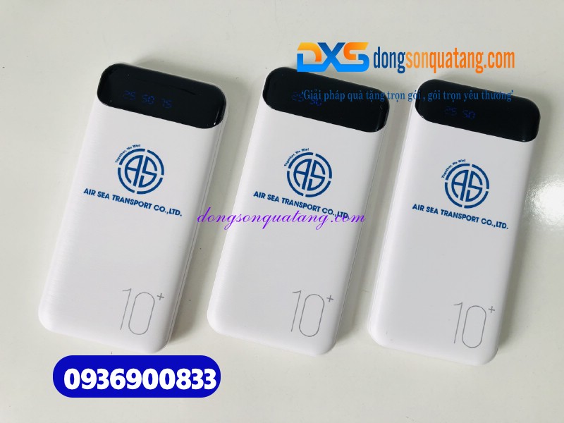 Pin sạc dự phòng 10000 mAh WK WP 161 , màu trắng , hiện thị phần % - in logo AIR SEA TRANSPORT 