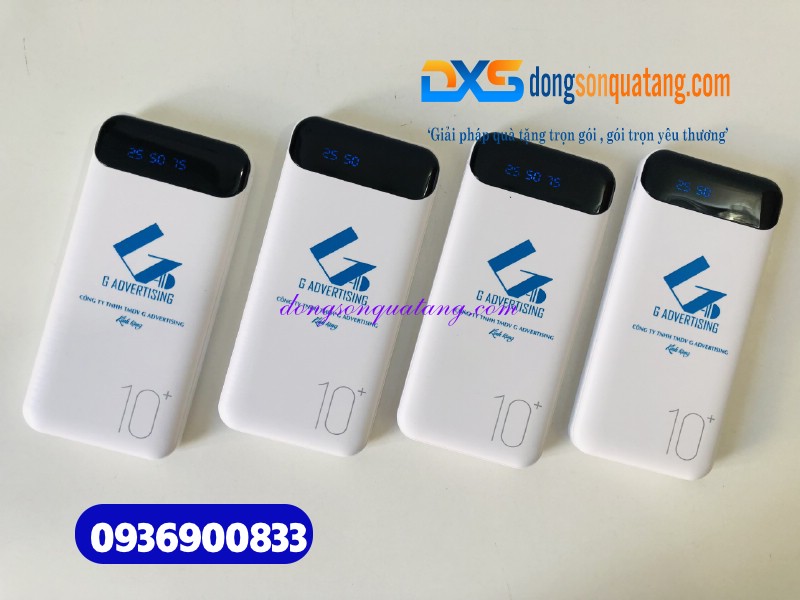 Pin sạc dự phòng 10000 mAh WK WP 161 , màu trắng , hiện thị phần % - in logo AIR SEA TRANSPORT