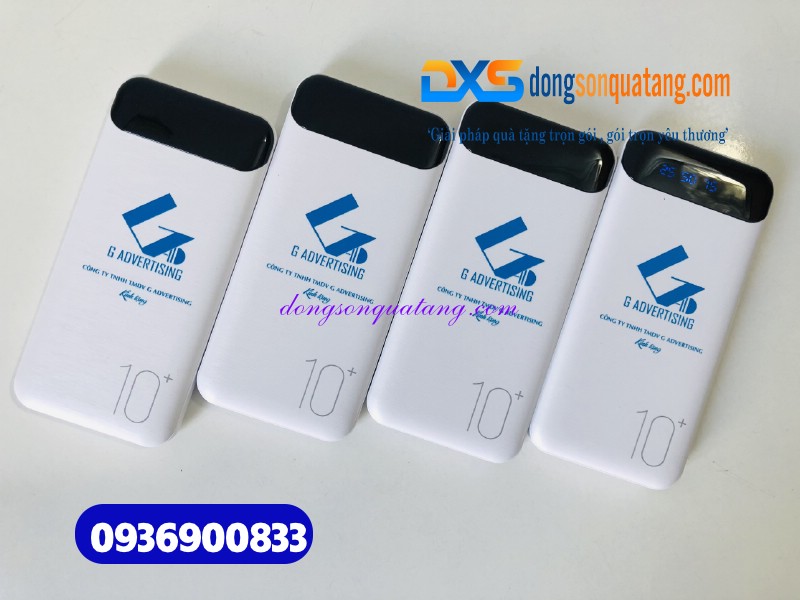 Pin sạc dự phòng 10000 mAh WK WP 161 , màu trắng , hiện thị phần % - in logo AIR SEA TRANSPORT