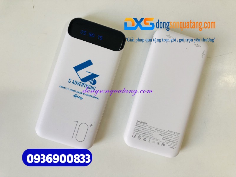 Pin sạc dự phòng 10000 mAh WK WP 161 , màu trắng , hiện thị phần % - in logo AIR SEA TRANSPORT