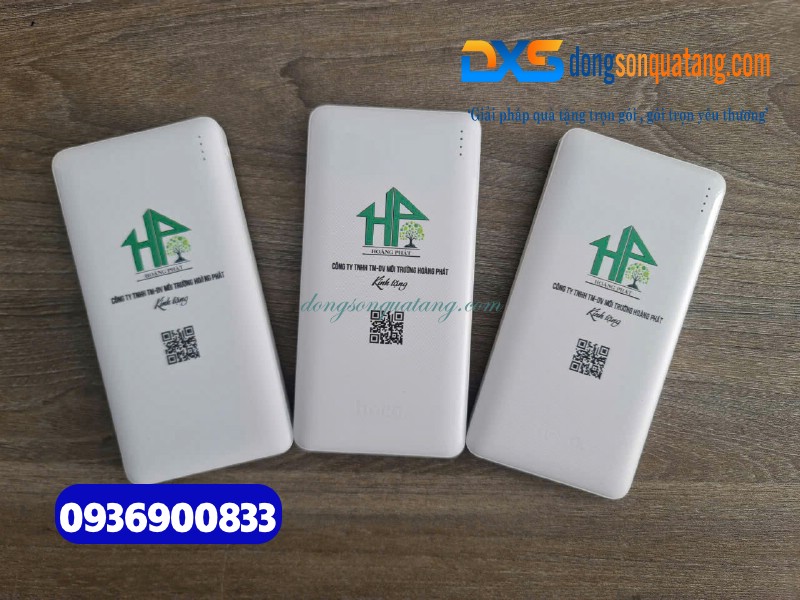 Pin sạc dự phòng hoco pk-01 10.000mah , màu trắng - In logo Khách hàng Công Ty Hoàng Phát