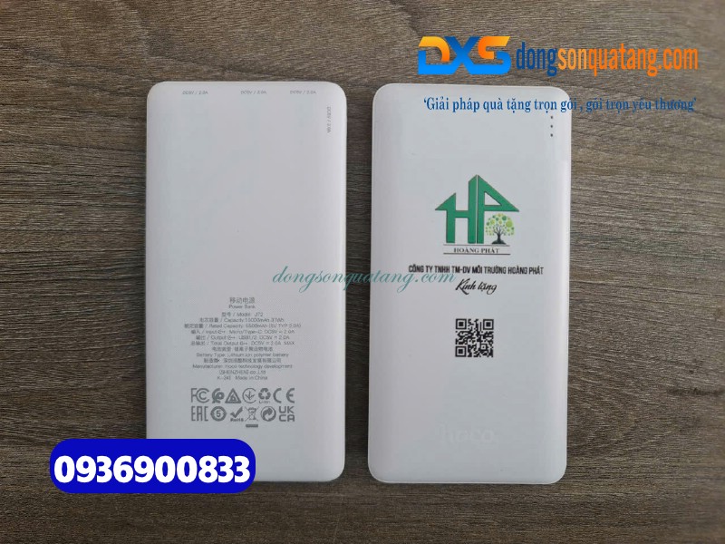 Pin sạc dự phòng hoco pk-01 10.000mah , màu trắng - In logo Khách hàng Công Ty Hoàng Phát