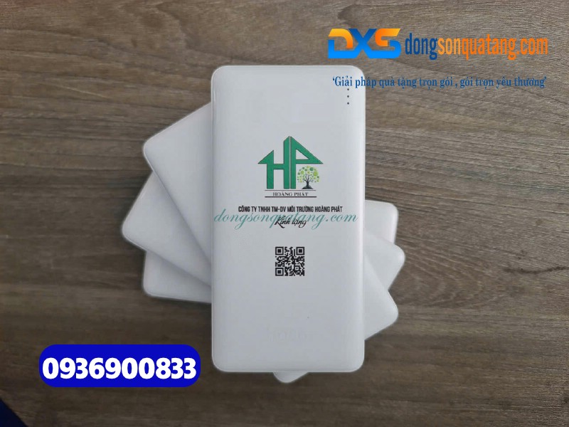 Pin sạc dự phòng hoco pk-01 10.000mah , màu trắng - In logo Khách hàng Công Ty Hoàng Phát