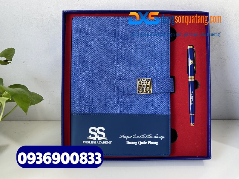 Bộ Giftset Quà Tặng 2 sản phẩm màu xanh - In logo , nội dung Công Ty SS