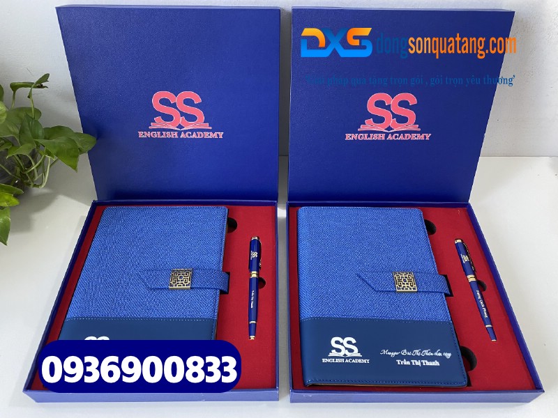 Bộ Giftset Quà Tặng 2 sản phẩm màu xanh - In logo , nội dung Công Ty SS