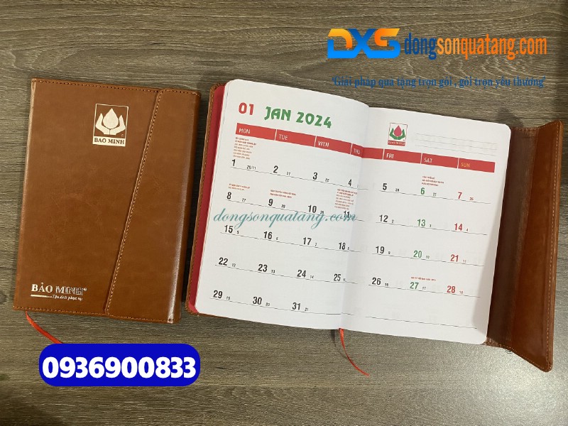  Sổ tay dán gáy gập 3 Màu nâu - Ép kim logo Bảo hiểm Bảo Minh - dongsongifts