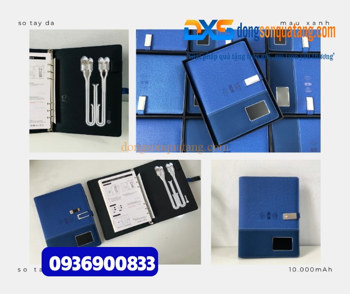 Sổ sạc ghi chép đa năng , màu xanh , - In ấn logo Công Ty 