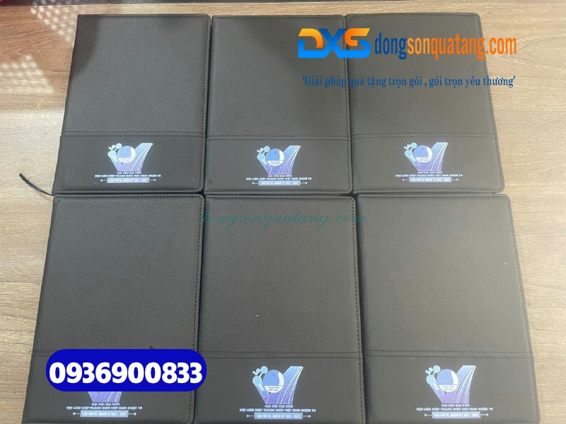 Sổ tay da dán gáy in logo Đại Hội Đại Biểu - Hội Liên Hiệp Thanh Niên Việt Nam Quận 10