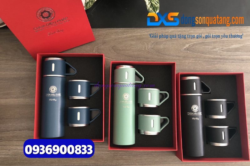 BGN 006 – Bình Giữ Nhiệt In Logo Công Ty 2 Cốc 3 Màu Dung Tích 500ml