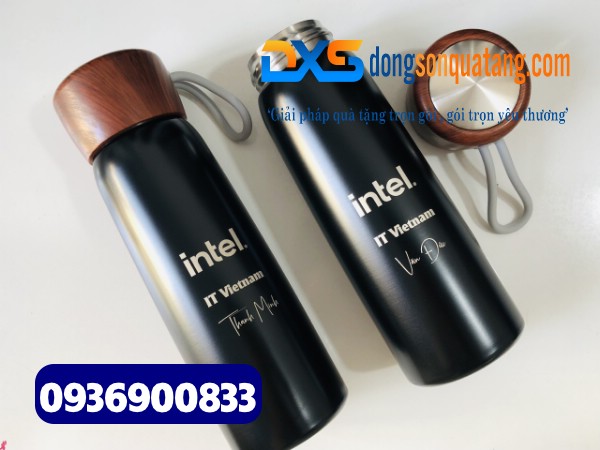 Chi Tiết Sản Phẩm Bình Giữ Nhiệt In Logo Intel Nắp Vân Gỗ
