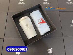 Set quà tặng lĩnh vực thuế (Ly giữ nhiệt & Túi vải canvas )-SQX 022 | In logo Công ty kiểm toán SAAC