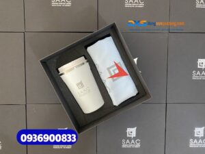 Set quà tặng lĩnh vực thuế (Ly giữ nhiệt & Túi vải canvas )-SQX 022 | In logo Công ty kiểm toán SAAC