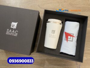 Set quà tặng lĩnh vực thuế (Ly giữ nhiệt & Túi vải canvas )-SQX 022 | In logo Công ty kiểm toán SAAC