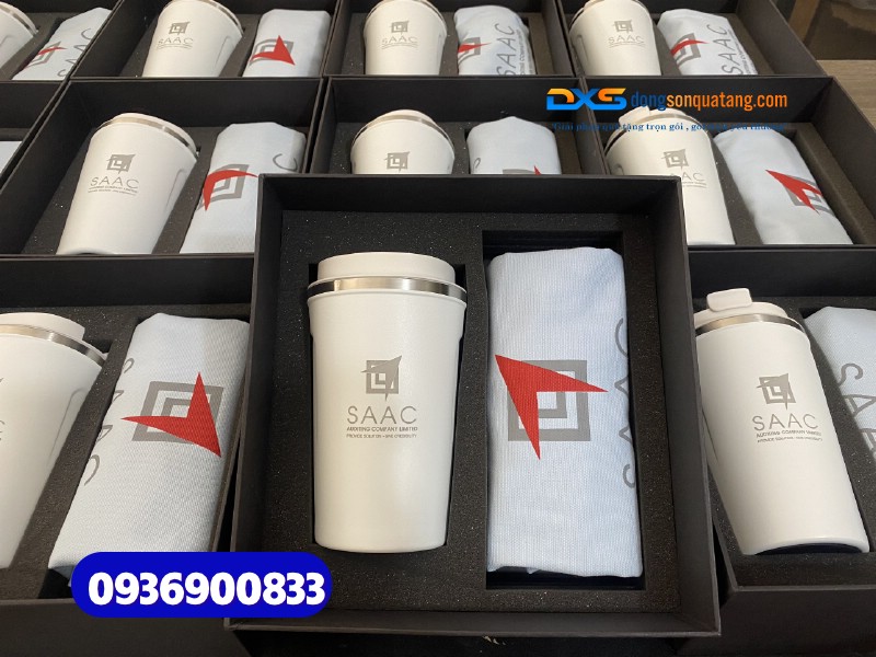Set quà tặng lĩnh vực thuế (Ly giữ nhiệt & Túi vải canvas )-SQX 022 | In logo Công ty kiểm toán SAAC