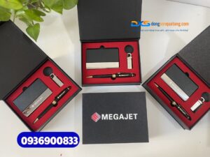Set quà tặng nhân viên văn phòng ( Usb + Hộp namecard + Bút kim loại )- SQX 021| In logo MEGAJET