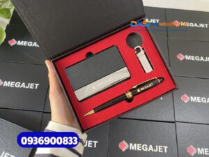 Set quà tặng nhân viên văn phòng ( Usb + Hộp namecard + Bút kim loại )- SQX 021| In logo MEGAJET