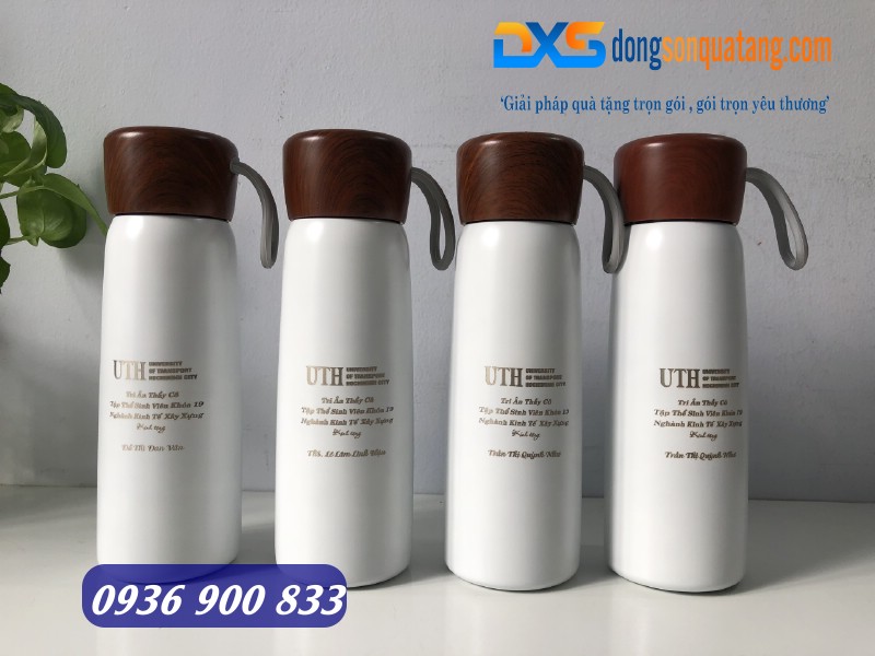 Bình giữ nhiệt nắp gỗ màu trắng dung tích 500ml Bình giữ nhiệt nắp gỗ màu trắng dung tích 500ml