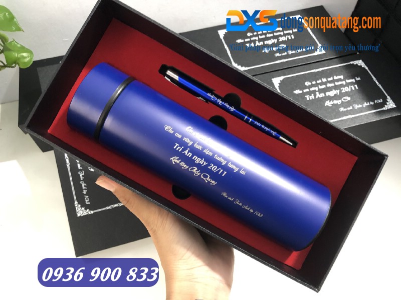 Combo Bình giữ nhiệt - Bút kim loại in khắc nội dung tri ân thầy cô giáo 