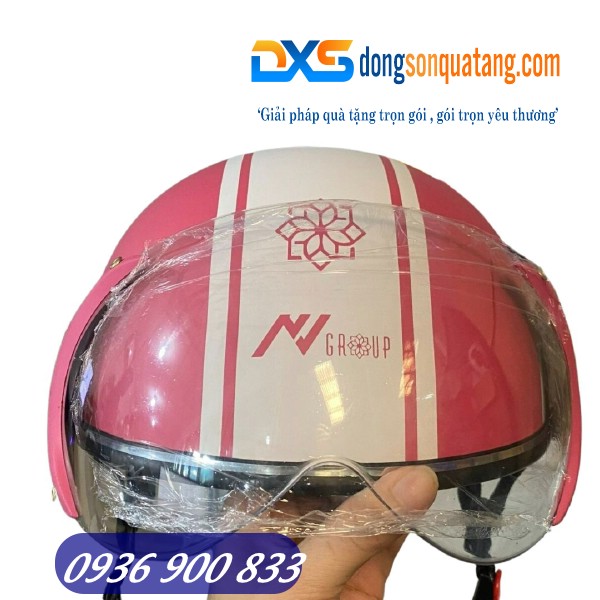 Mũ bảo hiểm nửa đầu có kính in logo làm quà tặng khách hàng 
