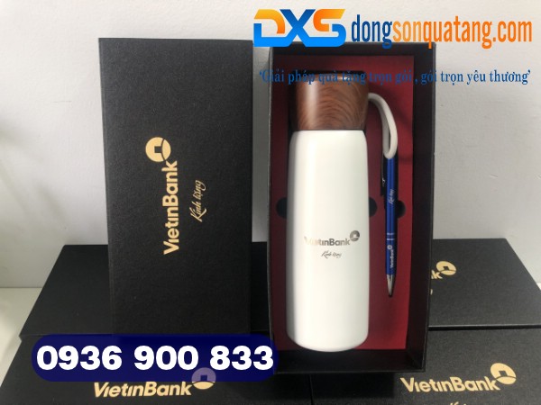 Bình Giữ Nhiệt Nắp Vân Gỗ In Khắc Theo Yêu Cầu 