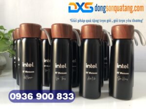 Bình Giữ Nhiệt Nắp Vân Gỗ In Logo Theo Yêu Cầu