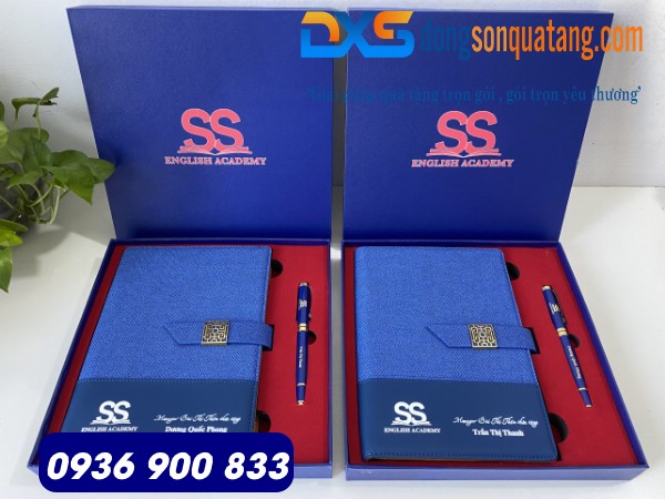 Set quà tặng sổ bút màu xanh in ấn theo yêu cầu 