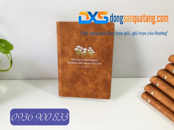 Sổ Da Pu Gập 2 In Logo Trường Tam Phú Làm Quà Tặng Thầy Cô