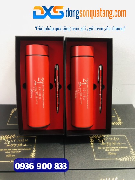 Combo Quà Tặng ( Bình giữ nhiệt + Bút Bấm Kim Loại ) In Khắc Nội Dung Tri Ân Thầy Cô