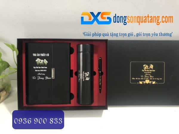 Gift Set ( Sổ + Bình + Bút ) In Khắc Logo Tập Thể 12A7 Làm Quà Tặng Tri Ân Thầy Cô