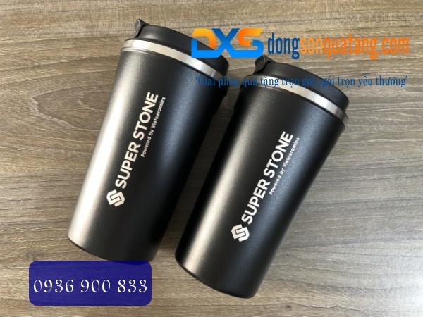 Ly Giữ Nhiệt Quà Tặng Màu Đen In Khắc Logo Công Ty SUPER STONE