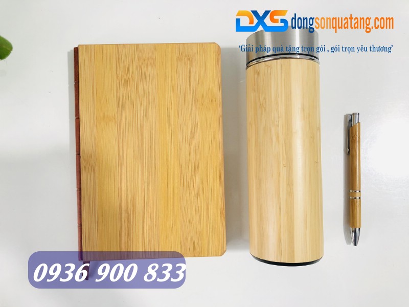 Combo sổ gỗ , bút gỗ , bình giữ nhiệt gỗ 