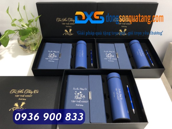 Set Quà Tặng Tri Ân Thầy Cô (Bình Giữ Nhiệt + Sổ Da + Bút Kim Loại) In Khắc Tập Thể K55D7