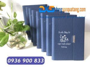 Sổ Da Quà Tặng A5 Màu Xanh Bìa Còng In Nội Dung Tri Ân Thầy Cô Giáo