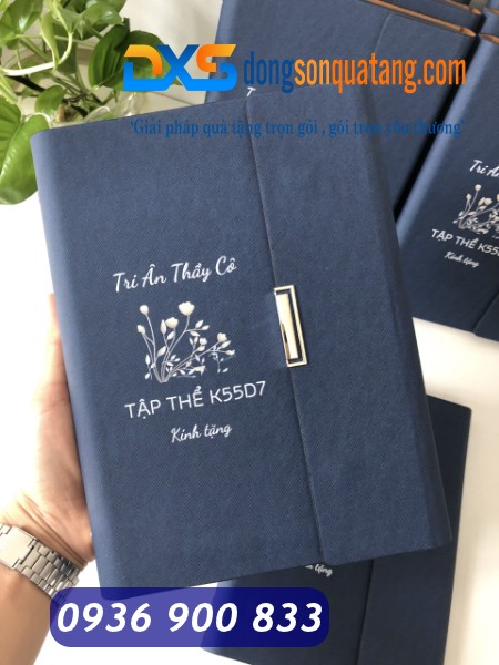Sổ Da Quà Tặng A5 Màu Xanh Bìa Còng In Nội Dung Tri Ân Thầy Cô Giáo