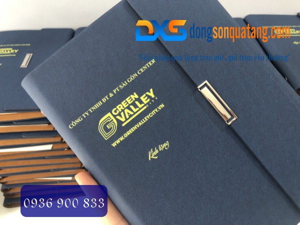 Sổ Tay Bìa Da Cao Cấp Màu Xanh Gập 3 In Logo Green Valley