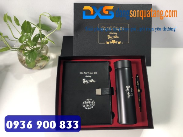 Bộ Quà Tri Ân Thầy Cô ( Sổ Da + Bút Ký + Bình Giữ Nhiệt ) In Tên 