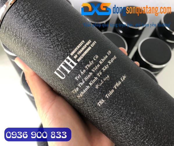 Quà Tặng In Khắc Tên Trường Học - Bình Giữ Nhiệt Cao Cấp Màu Đen Dung Tích 500ml