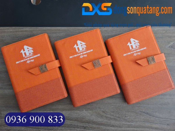 Sổ Tay Da Bìa Còng Pu In Logo Doanh Nghiệp Màu Cam
